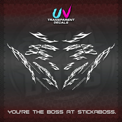 AEROX 155 V2 UV TRANSPARENT DECALS (2026 TRIBAL LIGHTNING DESIGN) STICKER KITS BY STICKABOSS