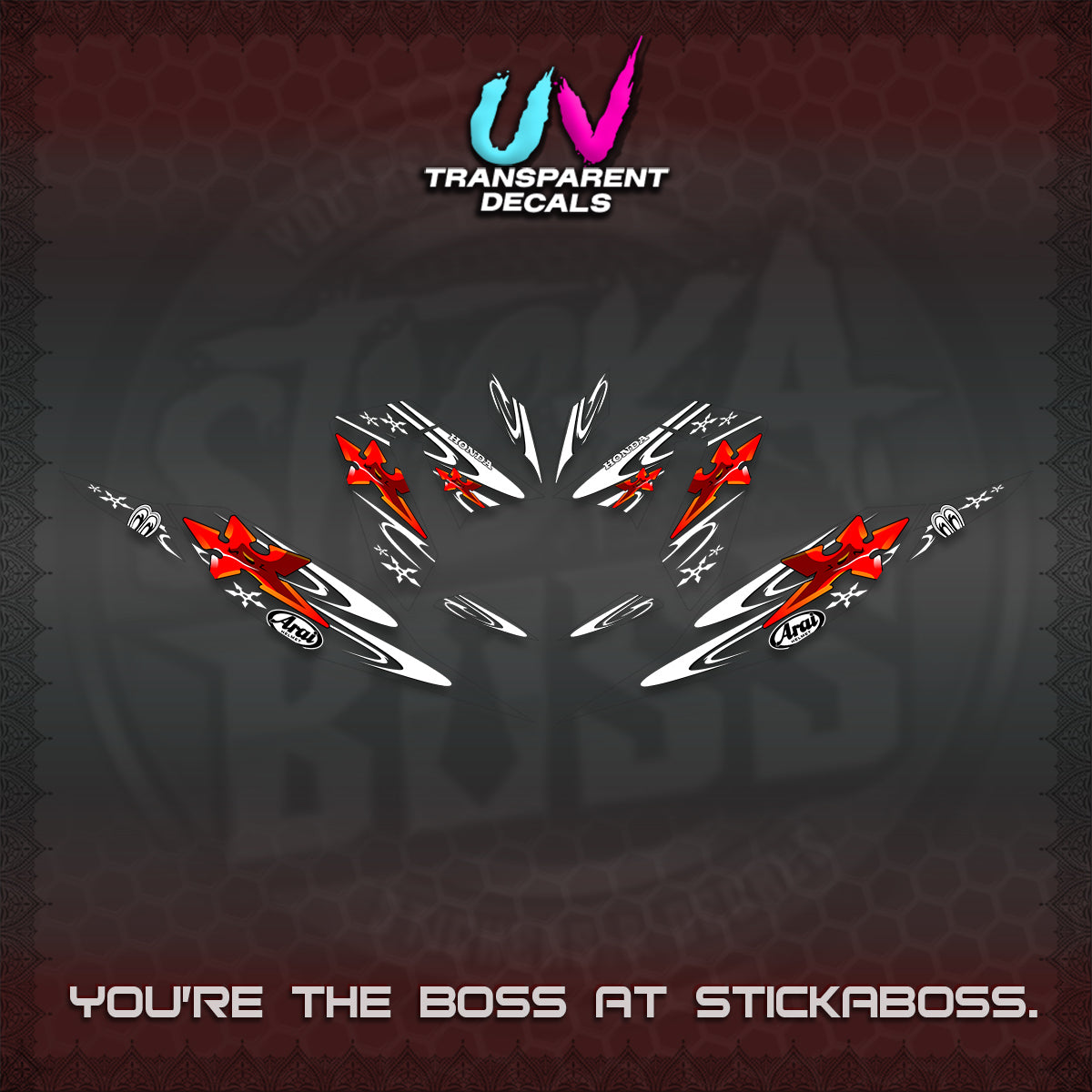 CLICK 125 V4 UV TRANSPARENT DECALS (2026 ARAI STAR RACING DESIGN) STICKER DECALS By STICKABOSS