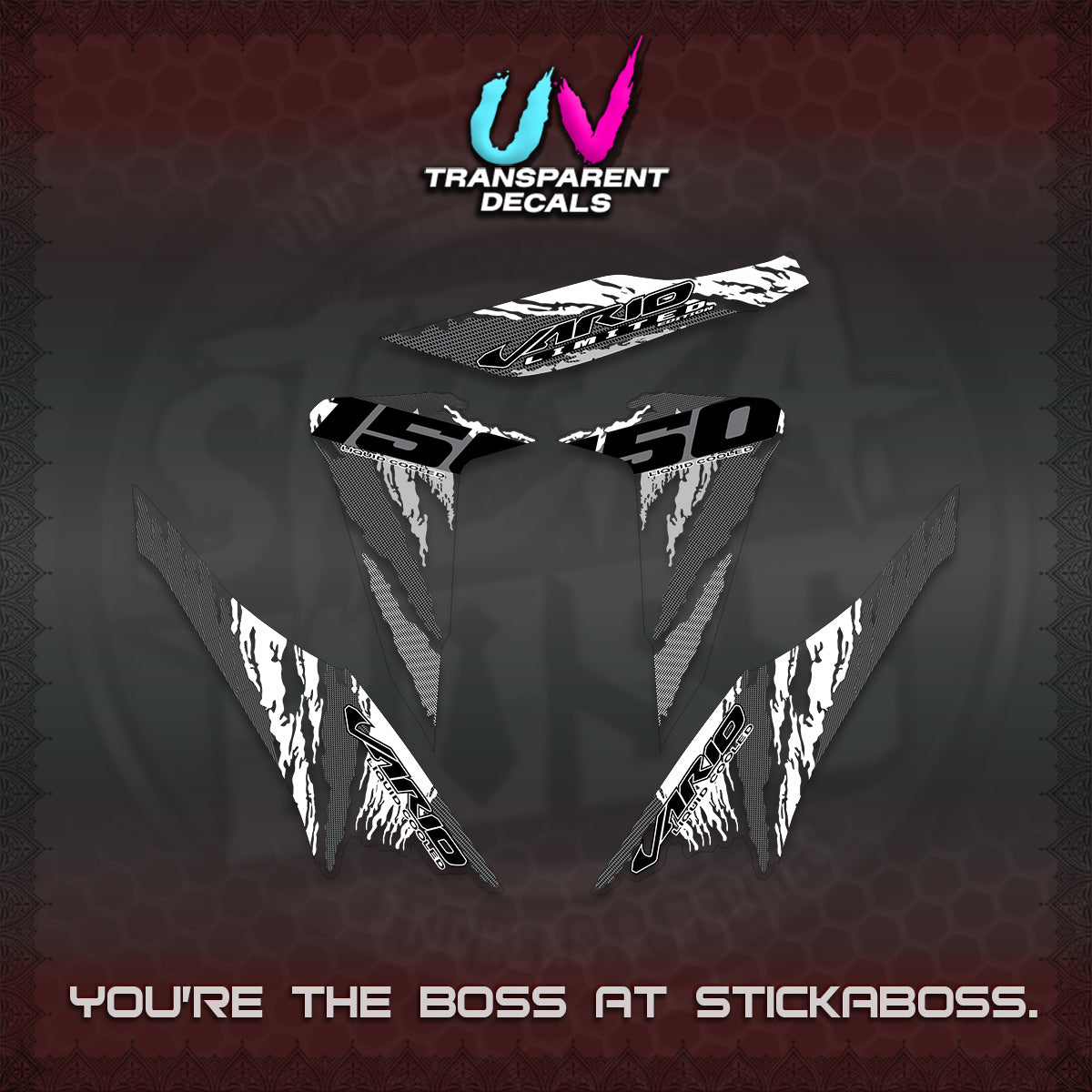 CLICK 150 V2 VARIO UV TRANSPARENT DECALS (2022 SPECIAL SPLASH DESIGN) STICKER KITS BY STICKABOSS