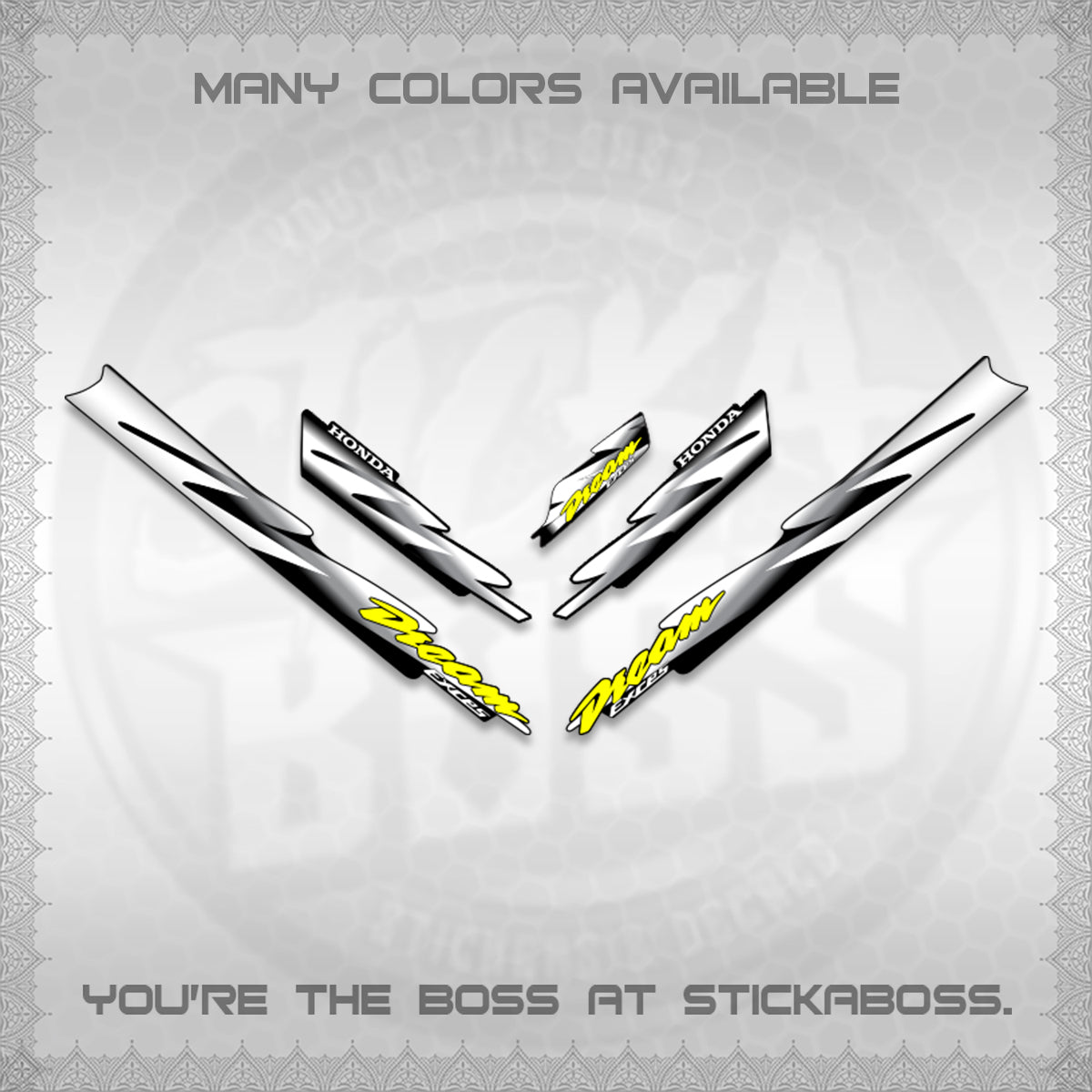HONDA DREAM EXCESS STOCK DECALS (001 Design)STICKER DECALS By STICKABOSS (Copy)