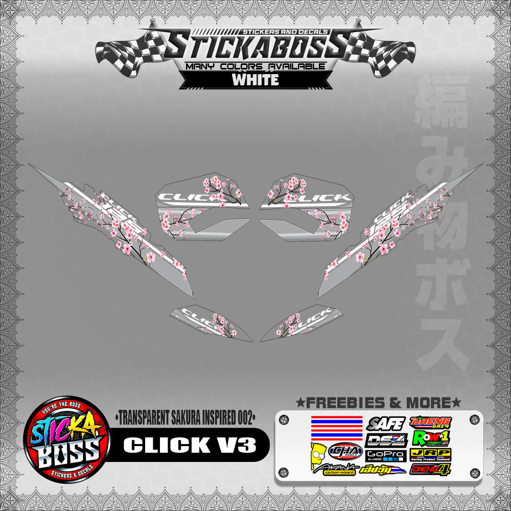 【PREMIUM UV PRINT】TRANSPARENT CLICK V3 DECALS ( SAKURA INSPIRED 002 )【WITH FREEBIES】
