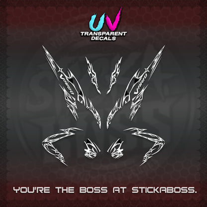 CLICK 125 V2 VARIO UV TRANSPARENT DECALS (2026 TRIBAL LIGHTNING DESIGN) STICKER KITS BY STICKABOSS
