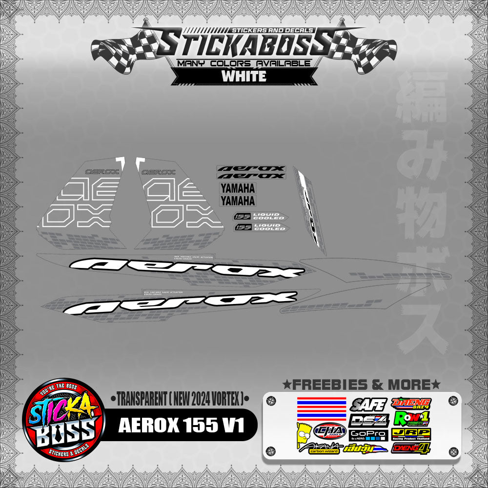 [ PREMIUM UV PRINT ] TRANSPARENT  AEROX 155 V1 DECALS ( NEW 2024 VORTEX )【WITH FREEBIES】