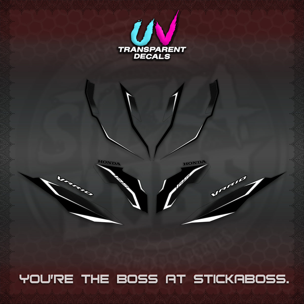 CLICK 125 V3 VARIO UV TRANSPARENT DECALS (2026 INDO HONEYCOMB DESIGN) STICKER DECALS By STICKABOSS