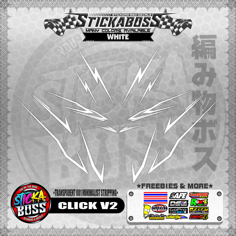 【PREMIUM UV PRINT】TRANSPARENT CLICK V2 STICKER DECALS ( 001 MINIMALIST STRIPPING )【WITH FREEBIES】