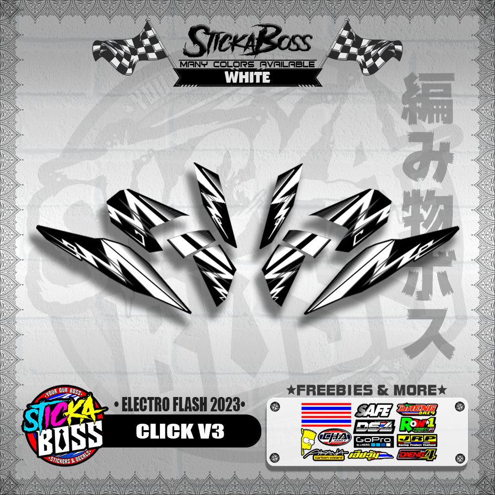 CLICK V3 DECALS ( ELECTRO FLASH 2023 ) [ PREMIUM GLOSSY LAMINATED ]【WITH FREEBIES】