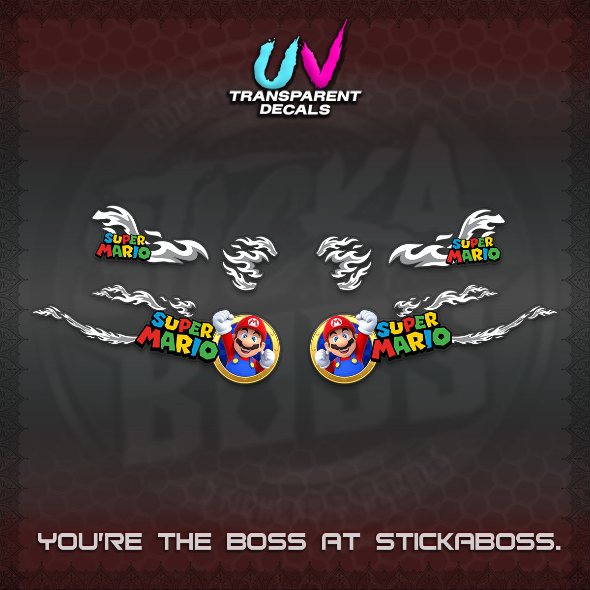FAZZIO UV TRANSPARENT DECALS (FLAMES 02 SUPER-M MOTIF) STICKER KITS BY STICKABOSS