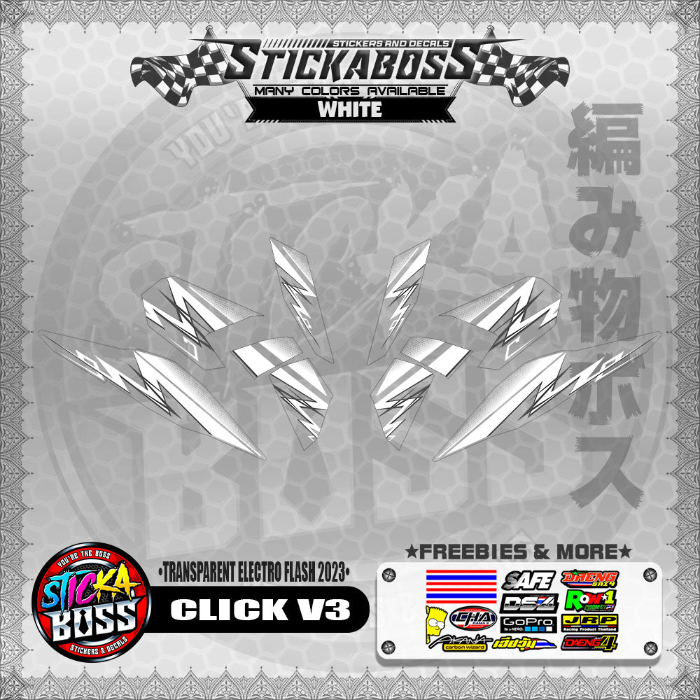 【PREMIUM UV PRINT】TRANSPARENT CLICK 125 V3 STICKER DECALS ( ELECTRO FLASH 2023 )【WITH FREEBIES】