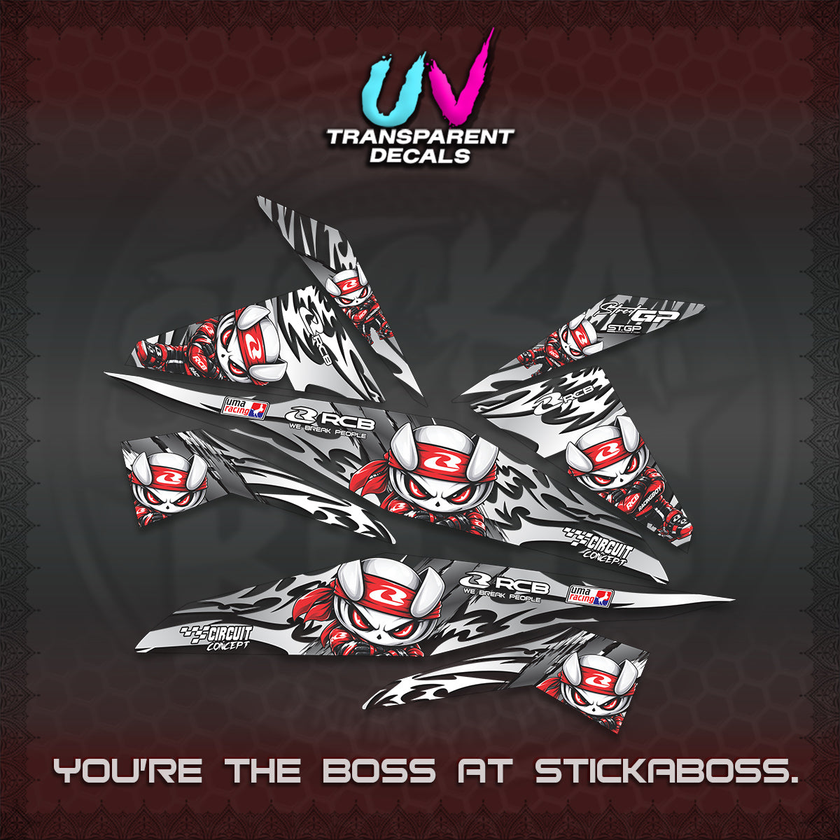 BEAT FI V1 UV TRANSPARENT DECALS (2026 NEW RCB 2.0 DESIGN) STICKER KITS BY STICKABOSS
