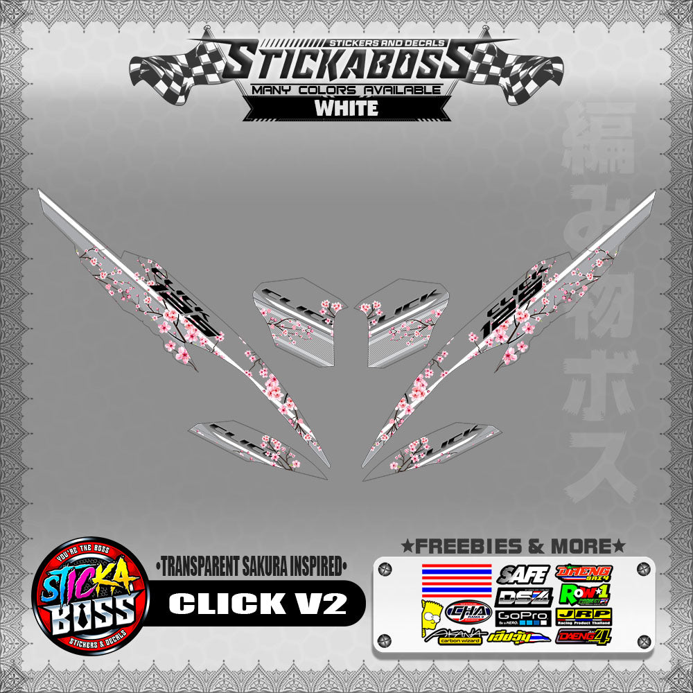 【PREMIUM UV PRINT】TRANSPARENT CLICK 125 / 150 V2 DECALS ( SAKURA INSPIRED )【WITH FREEBIES】