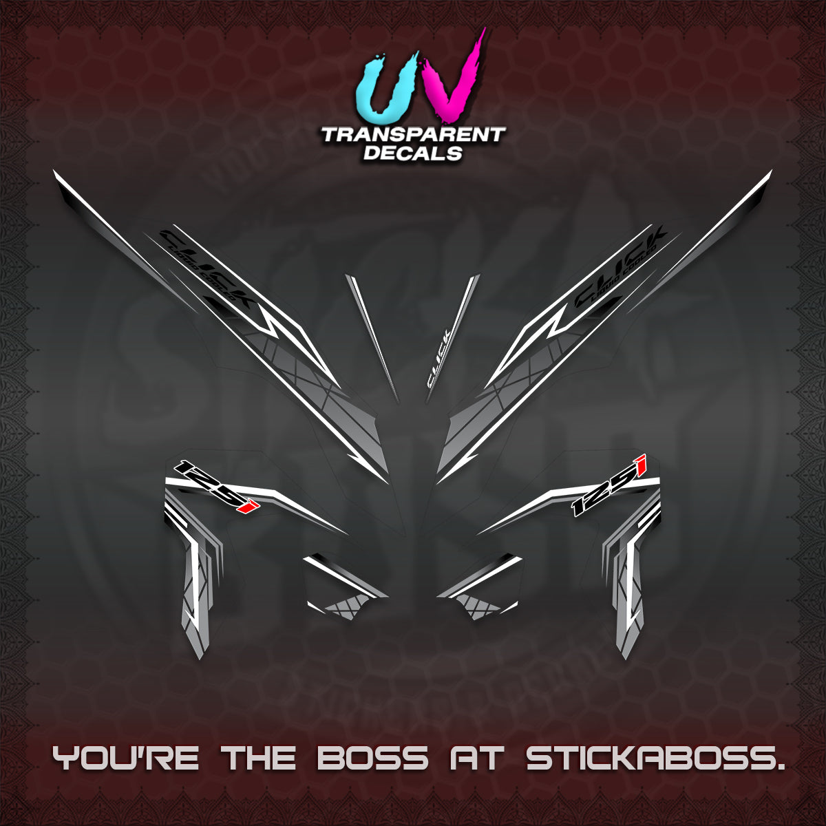CLICK 125 V3 UV TRANSPARENT DECALS (2023 SIMPLE STRIPE DESIGN) STICKER DECALS By STICKABOSS