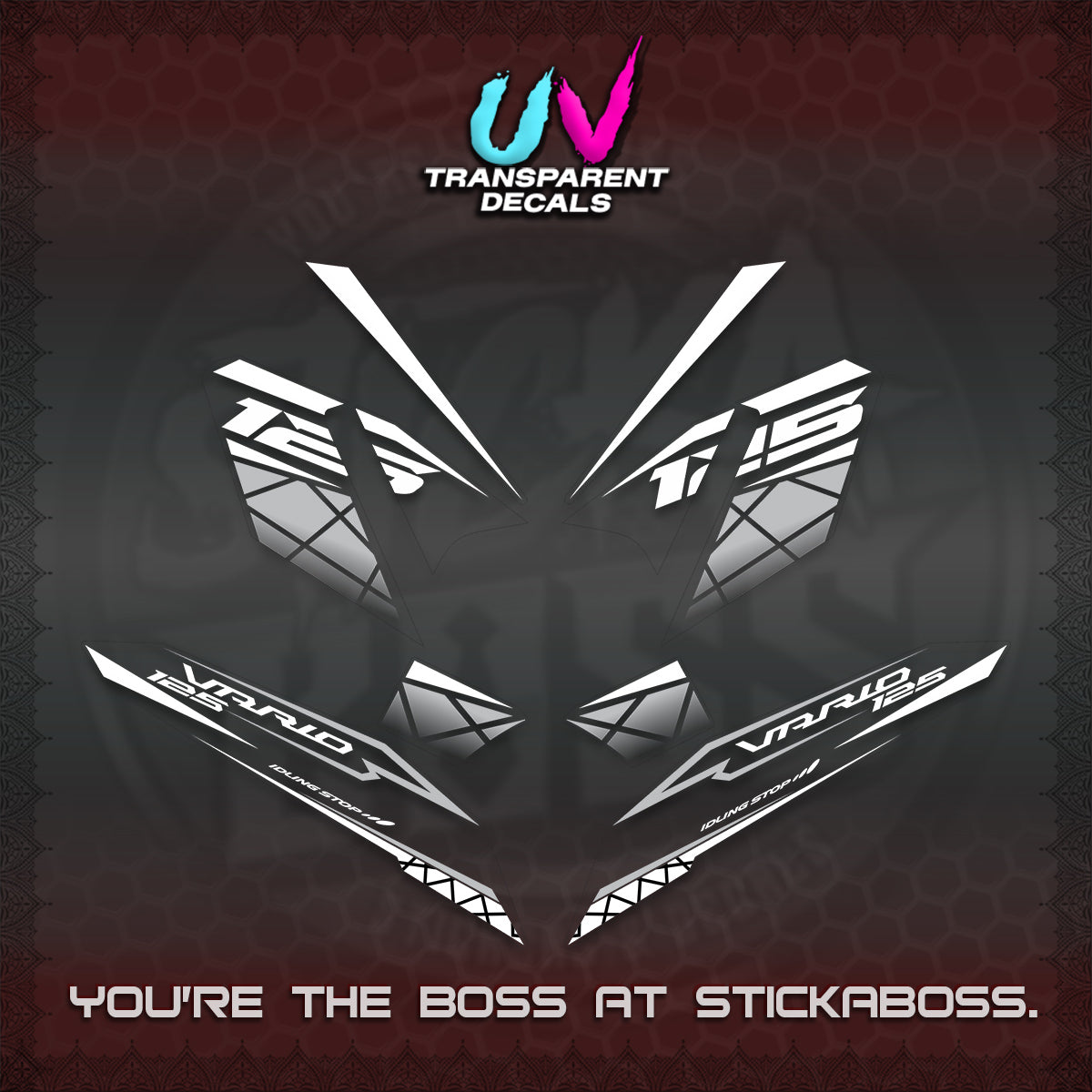 CLICK 125 V4 VARIO UV TRANSPARENT DECALS (2026 MODERN STRIPE DESIGN) STICKER KITS BY STICKABOSS