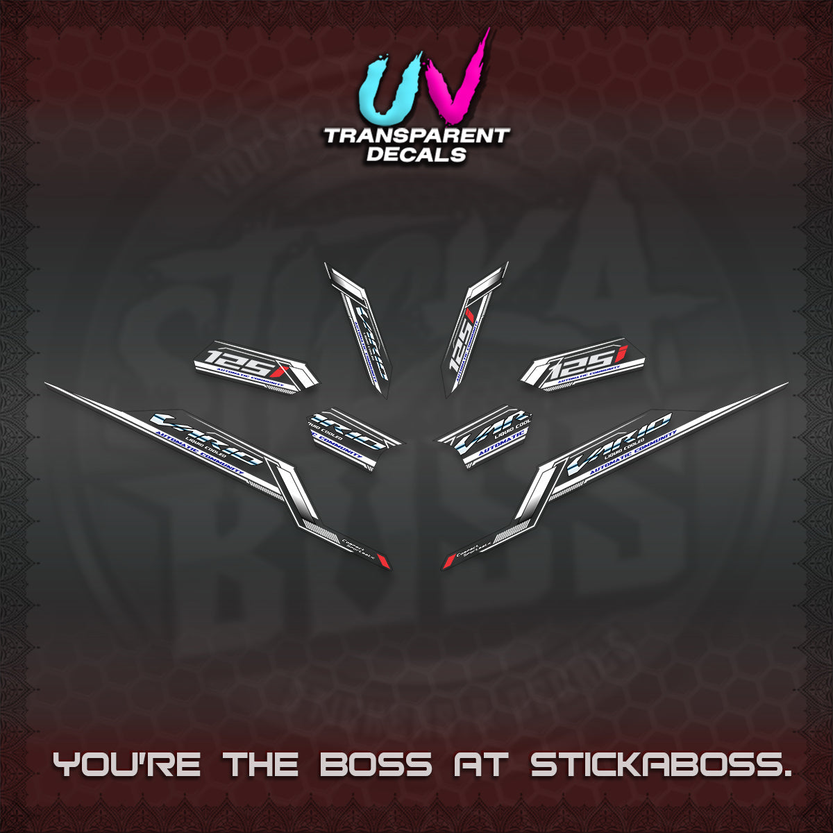 CLICK V3 VARIO STRIPING UV TRANSPARENT DECALS (2026 SPORTS RACE DESIGN) STICKER KITS BY STICKABOSS