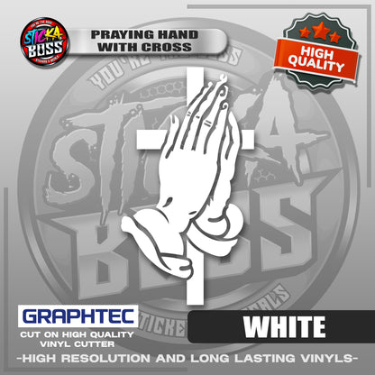 PRAYING HAND WITH CROSS | VINYL WATERPROOF CUT-OUT STICKER DECALS【Stickaboss】