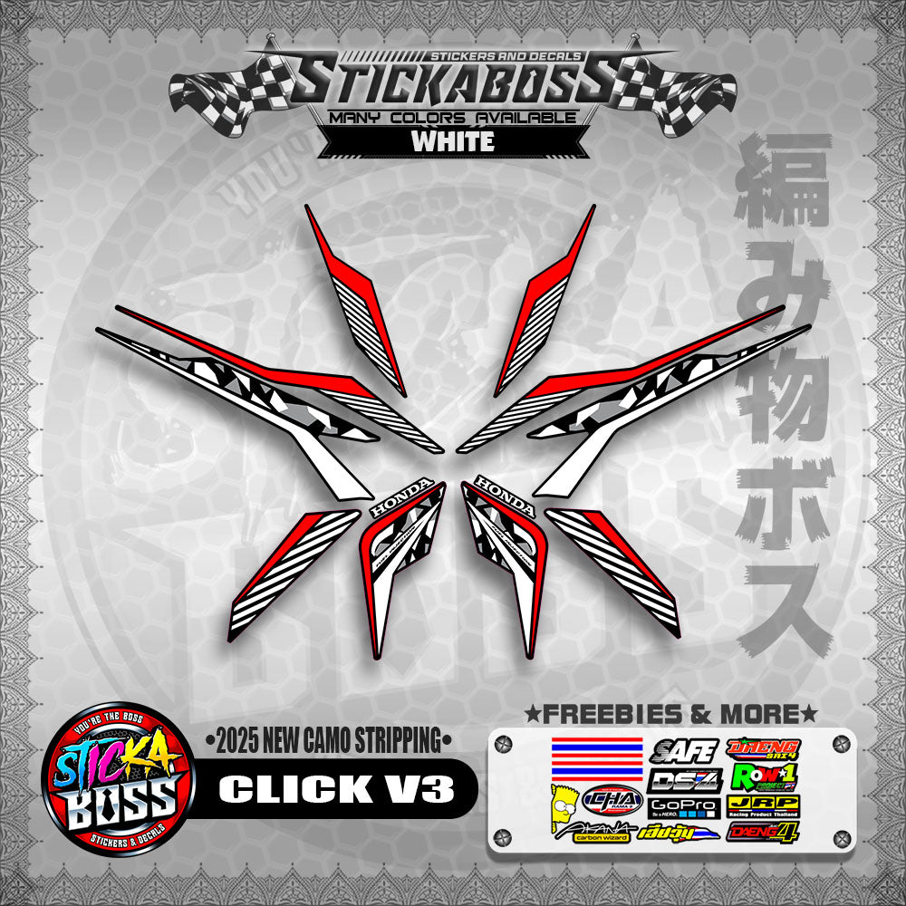 CLICK V3 STICKER DECALS ( 2025 NEW CAMO STRIPPING )【WITH FREEBIES】