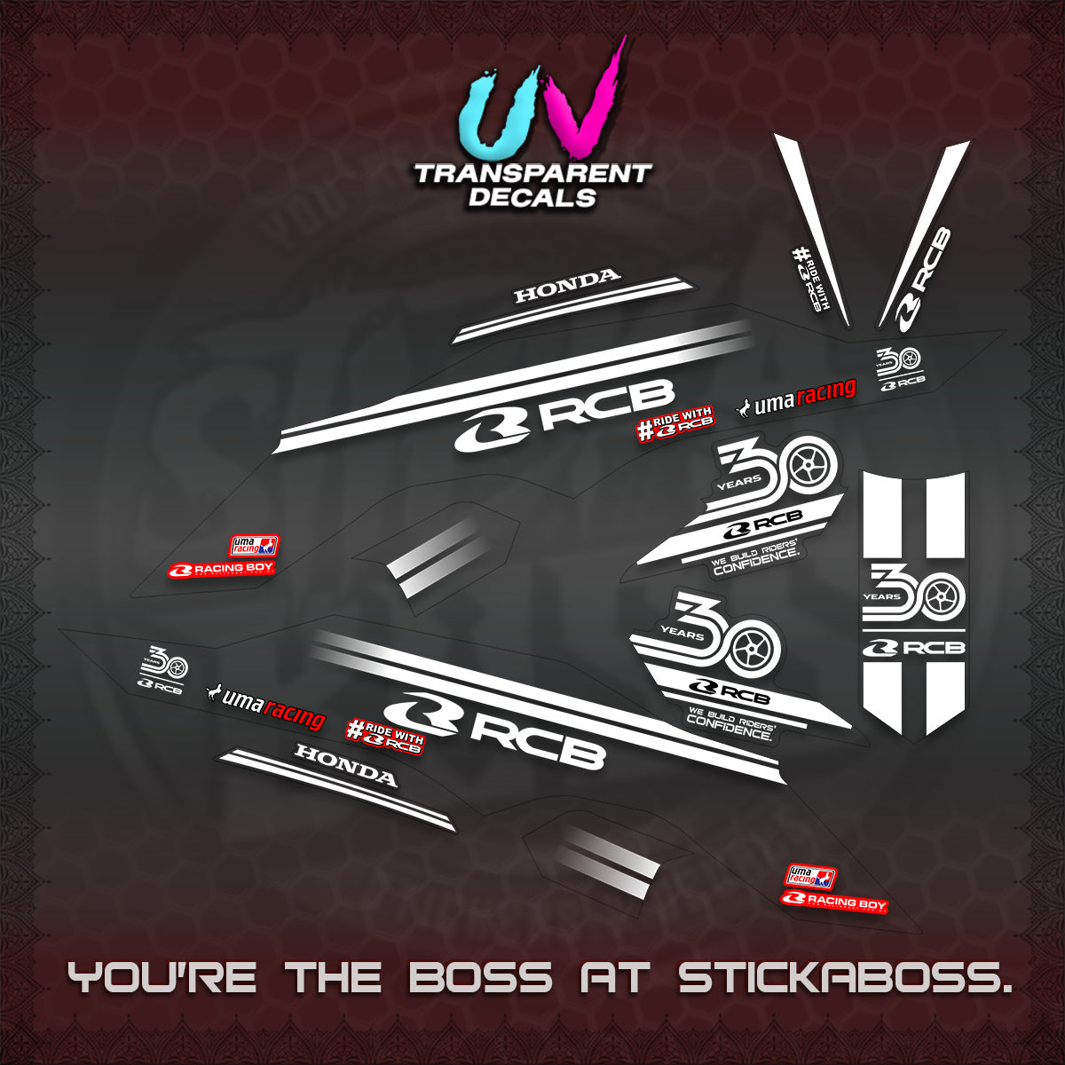 CLICK 125 V3 UV TRANSPARENT DECALS (2026 30TH ANNIVERSARY RACING DESIGN) STICKER DECALS By STICKABOSS