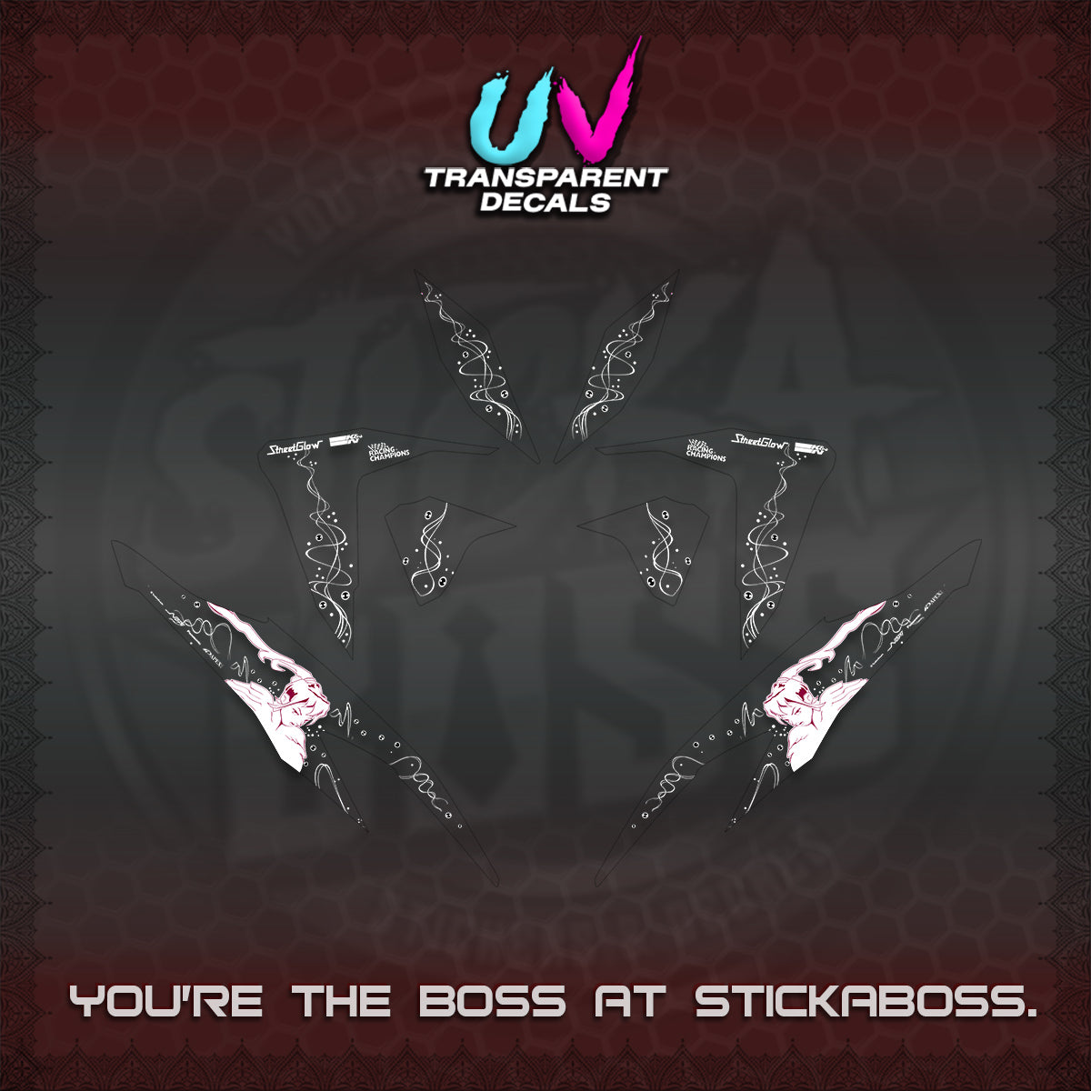 CLICK V2 UV TRANSPARENT DECALS (2026 2F2F SWIRL DESIGN) STICKER KITS BY STICKABOSS