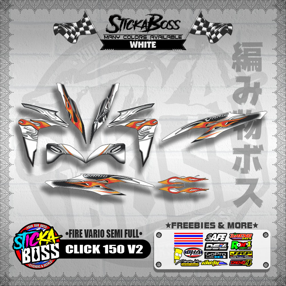 CLICK 150 V2 DECALS ( FIRE VARIO SEMI FULL )【WITH FREEBIES】