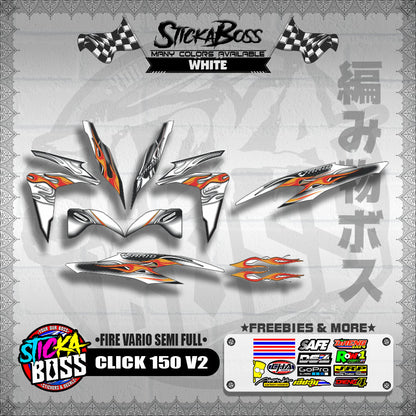 CLICK 150 V2 DECALS ( FIRE VARIO SEMI FULL )【WITH FREEBIES】