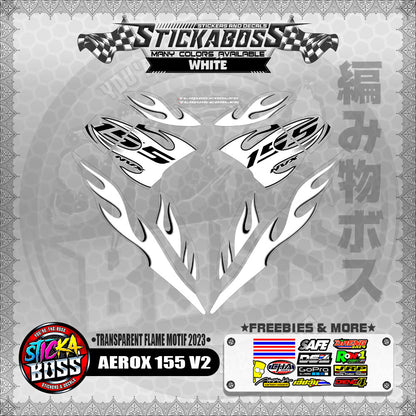 [ PREMIUM UV PRINT ] TRANSPARENT AEROX 155 V2 (  FLAME MOTIF 2023 )【WITH FREEBIES】