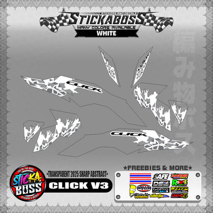 【PREMIUM UV PRINT】TRANSPARENT CLICK V3 INDO STICKER DECALS (2025 SHARP ABSTRACT )【WITH FREEBIES】