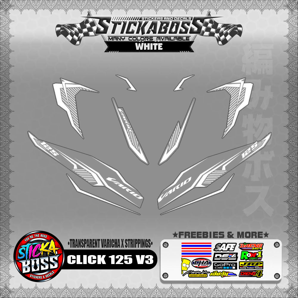 [ PREMIUM UV PRINT ] TRANSPARENT CLICK 125 V3 DECALS ( VARICHA X STRIPPINGS )【WITH FREEBIES】