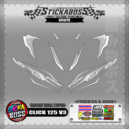 [ PREMIUM UV PRINT ] TRANSPARENT CLICK 125 V3 DECALS ( VARICHA X STRIPPINGS )【WITH FREEBIES】