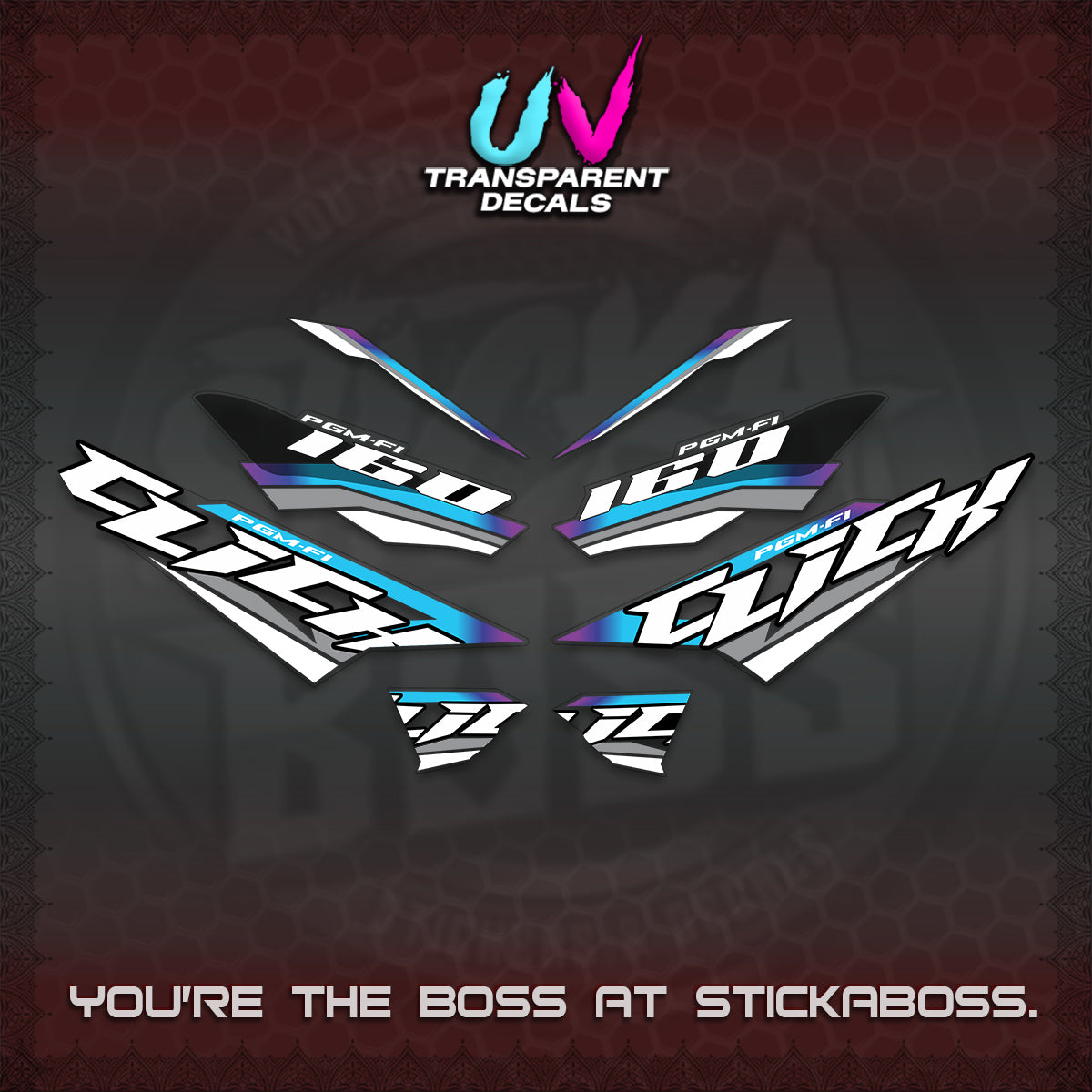 CLICK 160 STRIPING UV TRANSPARENT DECALS (SPORTS RACE STRIPES 01) STICKER KITS BY STICKABOSS