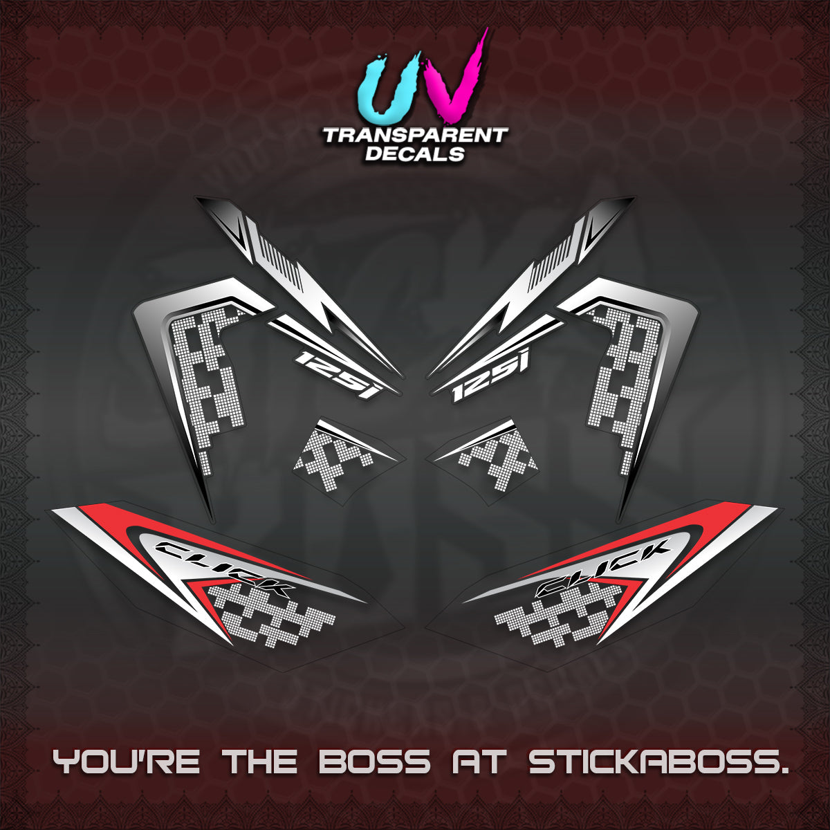 CLICK 125 V4 VIETNAM UV TRANSPARENT DECALS (2026 TERBARU MOTIF DESIGN) STICKER KITS BY STICKABOSS