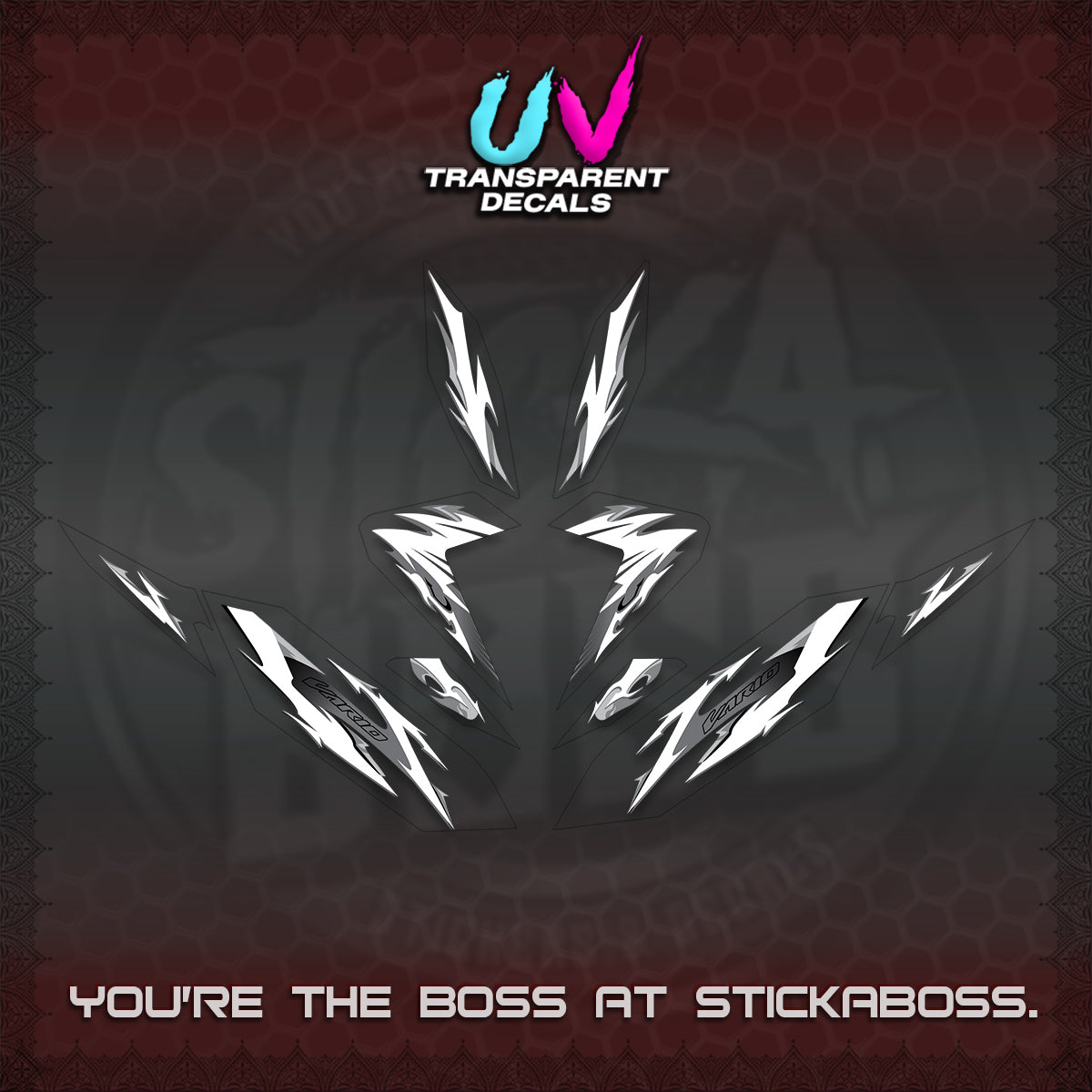 CLICK 125 V4 VARIO UV TRANSPARENT DECALS (2026 MODERN TRIBAL DESIGN) STICKER KITS By STICKABOSS