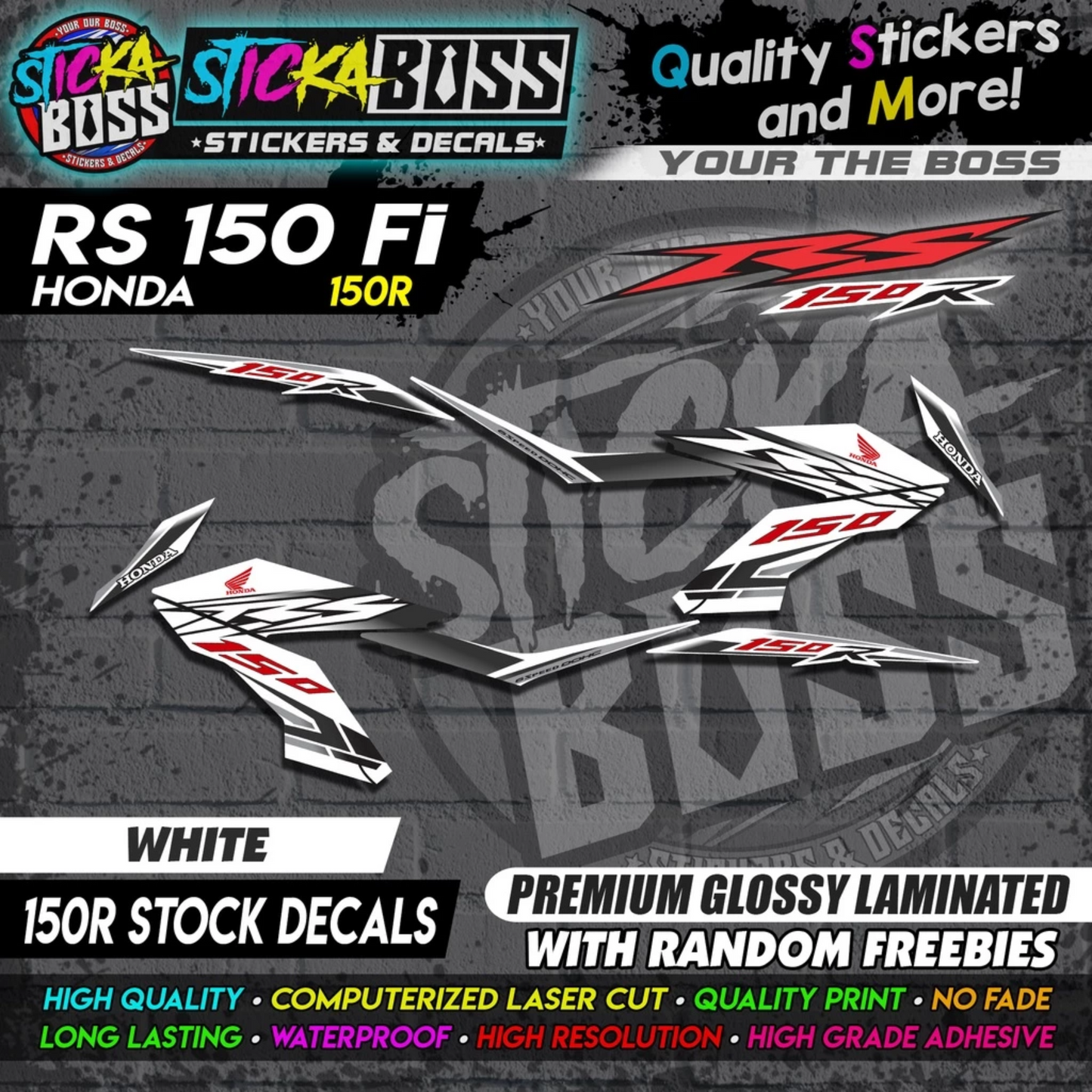 RS 150 FI Decals (R150 Stock Decals)【PREMIUM GLOSSY LAMINATED】