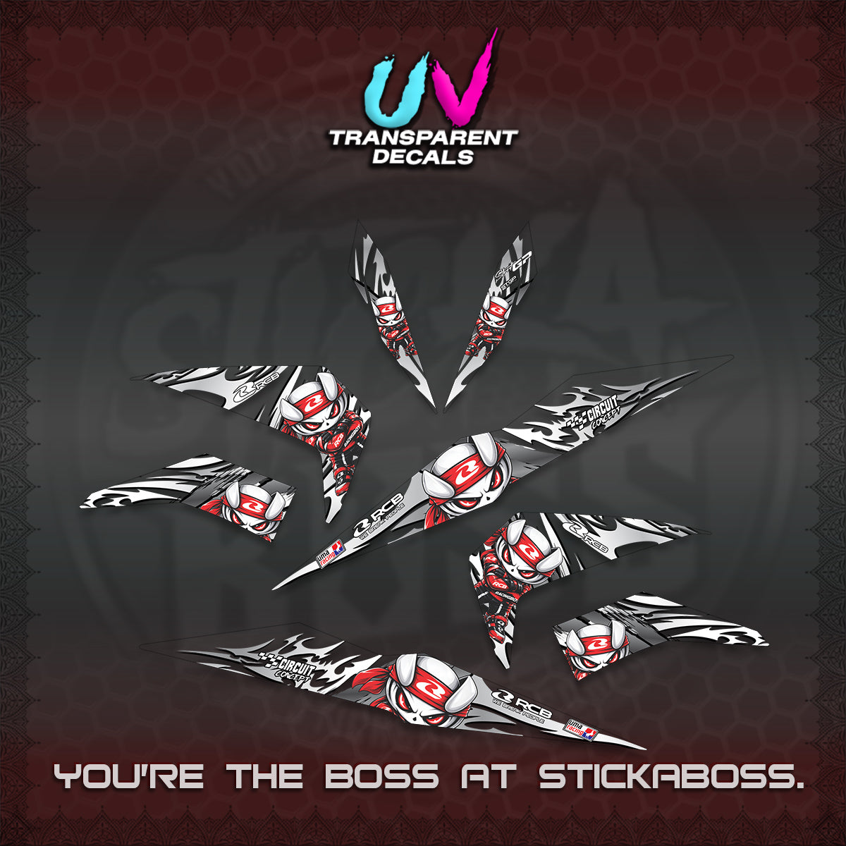 BEAT FI V2 UV TRANSPARENT DECALS (2026 NEW RCB 2.0 DESIGN) STICKER KITS BY STICKABOSS