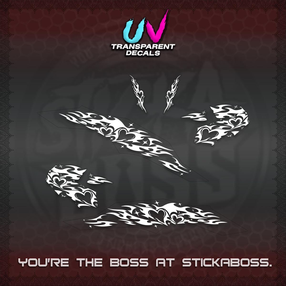 CLICK 125 V3 UV TRANSPARENT DECALS (2026 TRIBAL HEART DESIGN) STICKER KITS BY STICKABOSS
