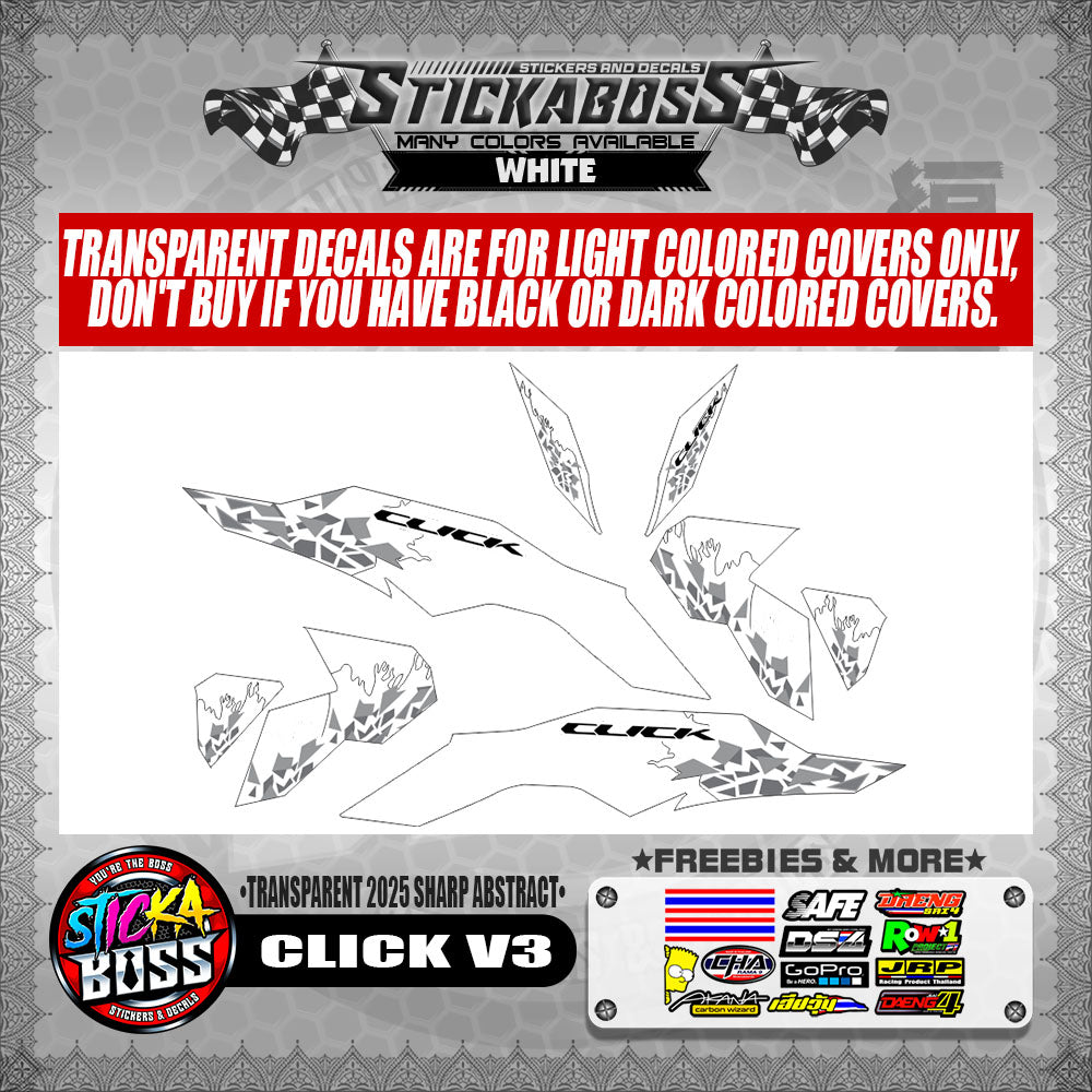 CLICK V3 INDO STICKER DECALS ( TRANSPARENT 2025 SHARP ABSTRACT )【WITH FREEBIES】