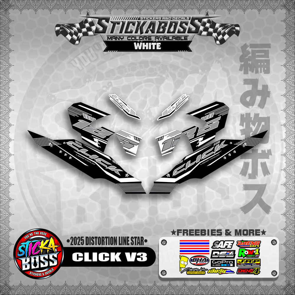 CLICK V3 STICKER DECALS ( 2025 DISTORTION LINE STAR  )【WITH FREEBIES】
