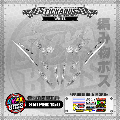 【PREMIUM UV PRINT】TRANSPARENT SNIPER 150 STICKER DECALS ( Y15ZR FLAME TITANIUM )【WITH FREEBIES】