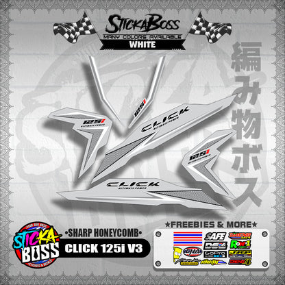 CLICK 125i V3 DECALS ( SHARP HONEYCOMB )【WITH FREEBIES】