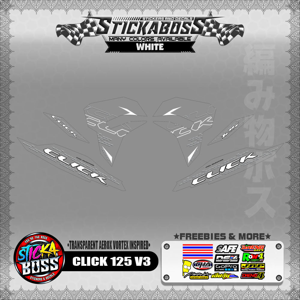 [ PREMIUM UV PRINT ] TRANSPARENT CLICK 125 V3 DECALS ( AEROX VORTEX INSPIRED )【WITH FREEBIES】
