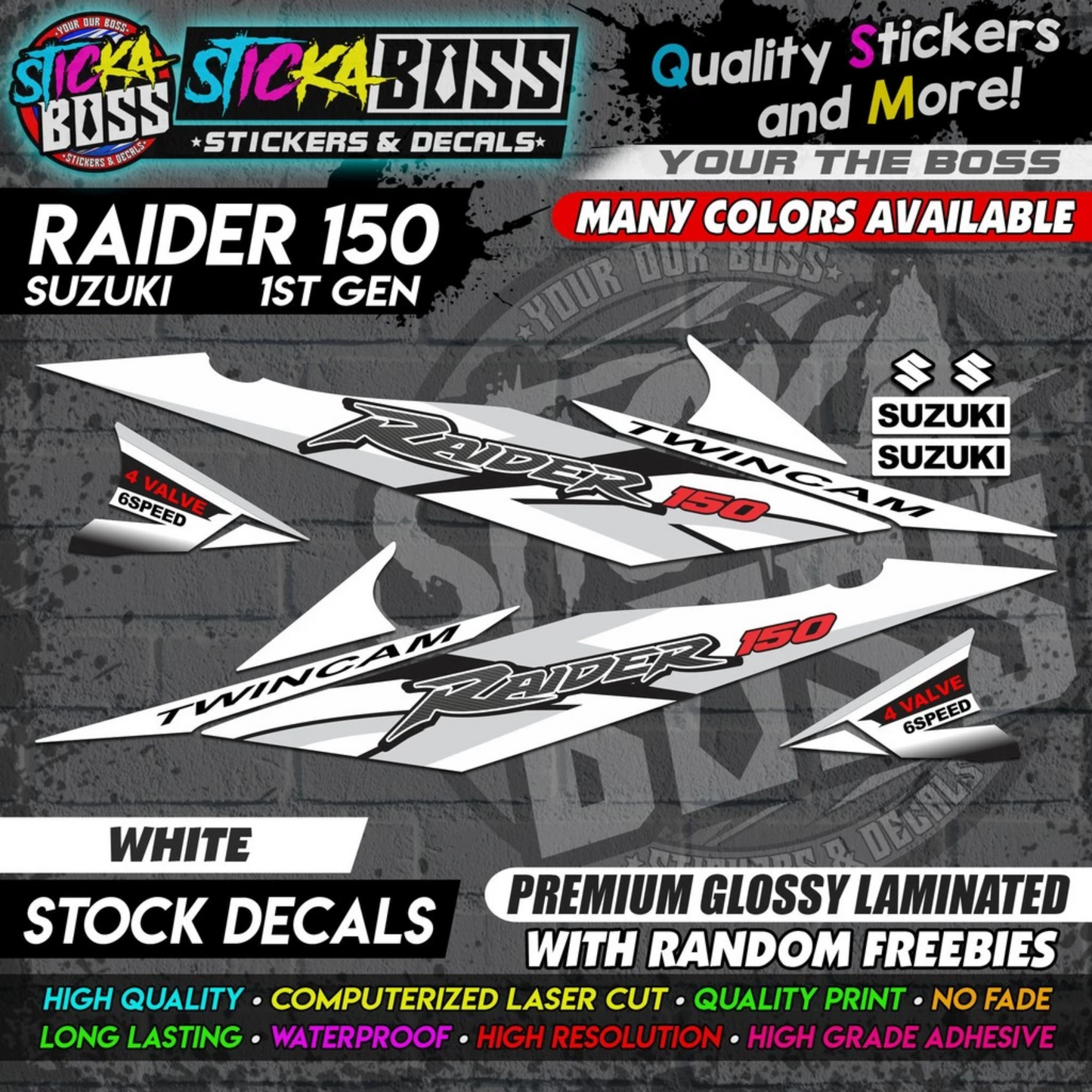 Suzuki Raider 150 1st Gen Decals (Stock Design) [ASSORTED COLORS]【PREMIUM GLOSSY LAMINATED】