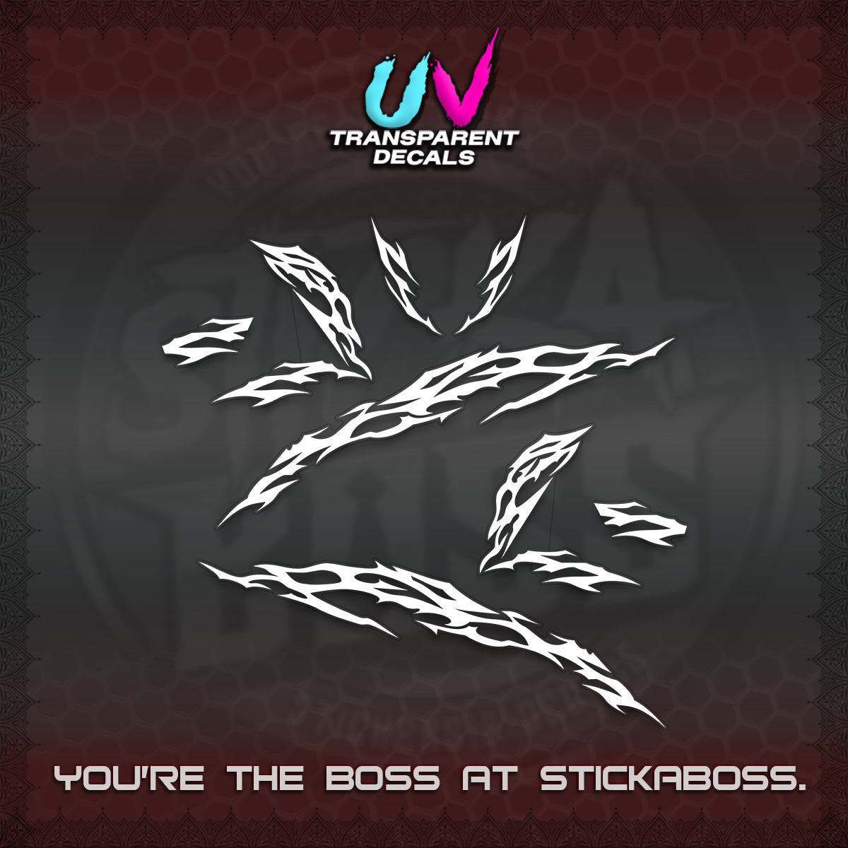 CLICK 125 V3 UV TRANSPARENT DECALS (2026 TRIBAL LIGHTNING DESIGN) STICKER KITS BY STICKABOSS