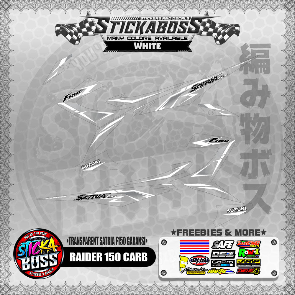 【PREMIUM UV PRINT】TRANSPARENT RAIDER 150 CARB DECALS ( SATRIA F150 GARANSI )【WITH FREEBIES】