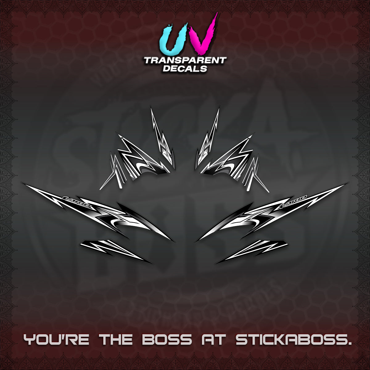 CLICK V4 VARIO UV TRANSPARENT DECALS (2026 SHARP SPIKEY DESIGN) STICKER KITS BY STICKABOSS