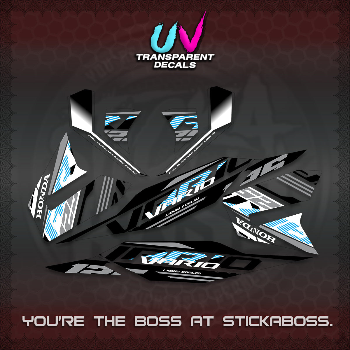 CLICK 125 V4 MALAY VARIO UV TRANSPARENT  DECALS (2026 VV12 DESIGN) STICKER KITS By STICKABOSS