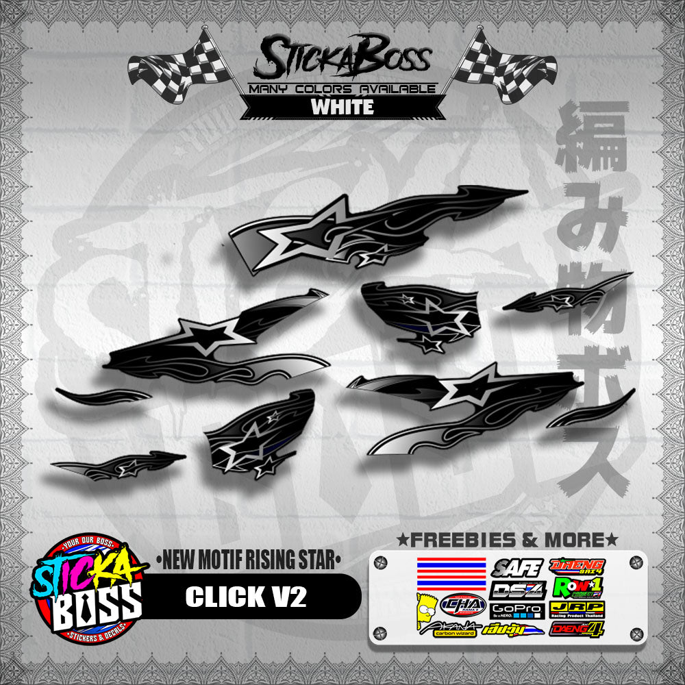 CLICK V2 DECALS ( NEW MOTIF RISING STAR ) [ PREMIUM GLOSSY LAMINATED ]【WITH FREEBIES】