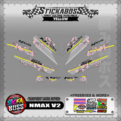 【PREMIUM UV PRINT】TRANSPARENT NMAX V2 STICKER DECALS ( SAKURA INSPIRED )【WITH FREEBIES】