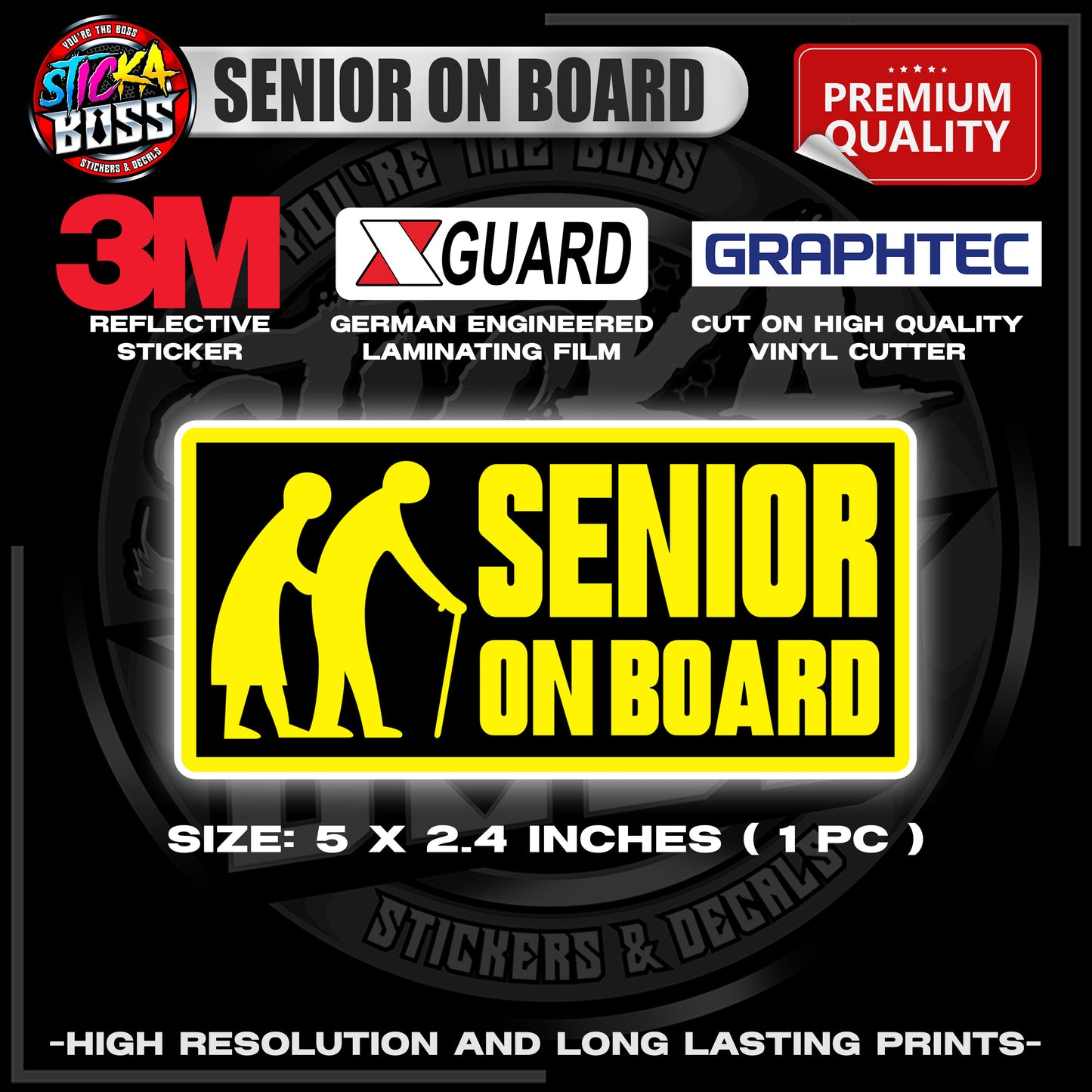 SENIOR ON BOARD | 3M REFLECTIVE STICKER | PREMIUM LAMINATED【PREMIUM QUALITY】