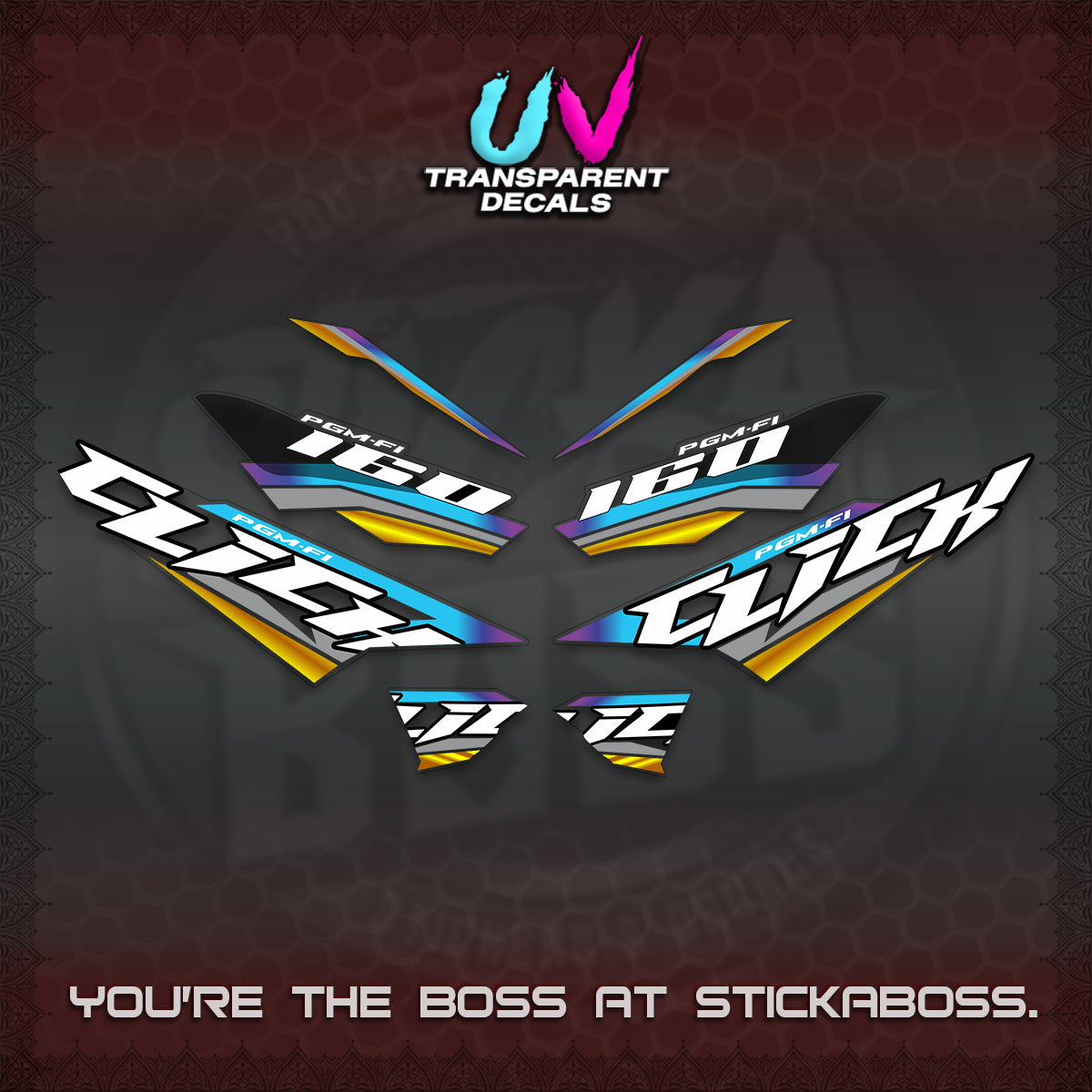 CLICK 160 STRIPING UV TRANSPARENT DECALS (SPORTS RACE STRIPES 01) STICKER KITS BY STICKABOSS