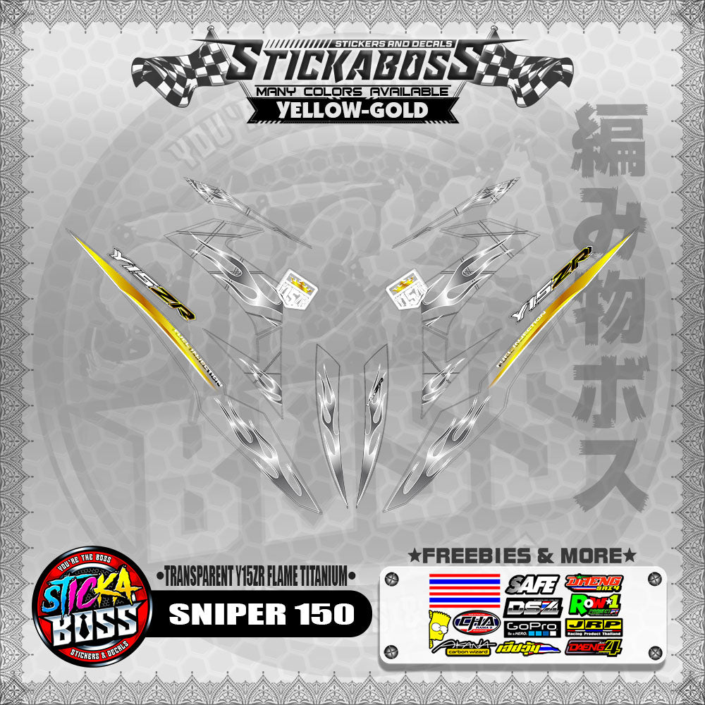 【PREMIUM UV PRINT】TRANSPARENT SNIPER 150 STICKER DECALS ( Y15ZR FLAME TITANIUM )【WITH FREEBIES】