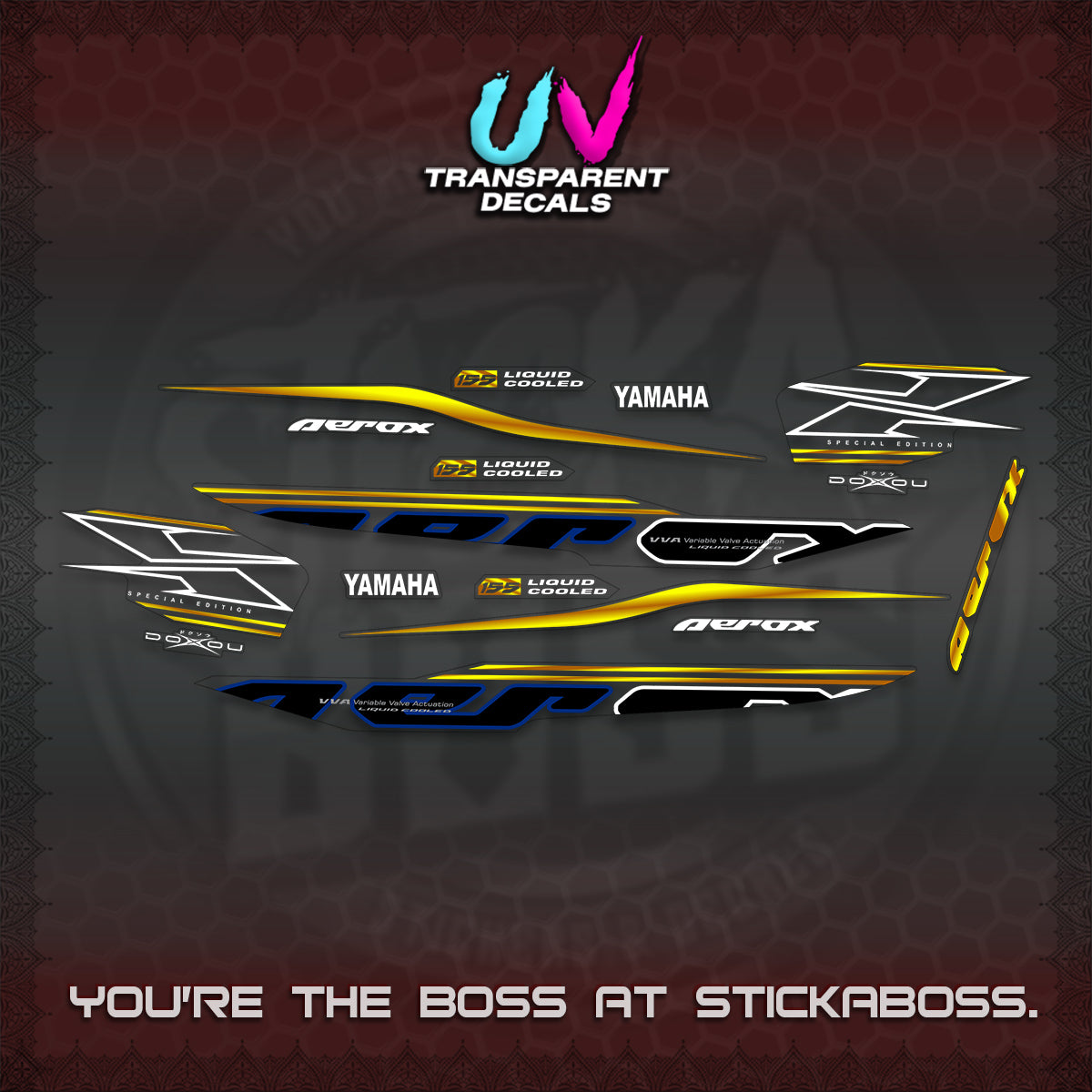 AEROX 155 V1 UV TRANSPARENT DECALS (2026 CYBER STYLE 01) STICKER KITS BY STICKABOSS