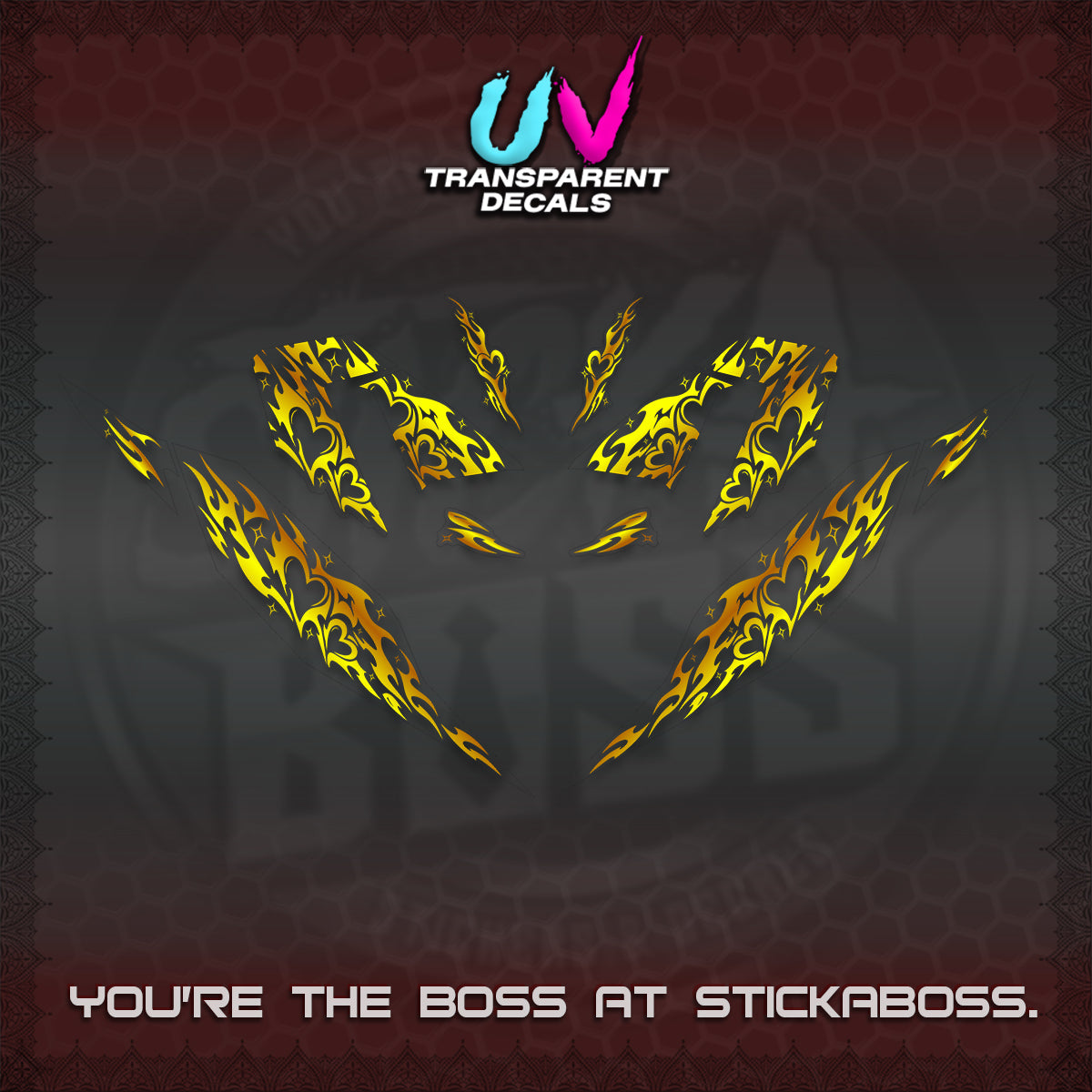 CLICK 125 V4 UV TRANSPARENT DECALS (2026 TRIBAL HEART DESIGN) STICKER KITS BY STICKABOSS